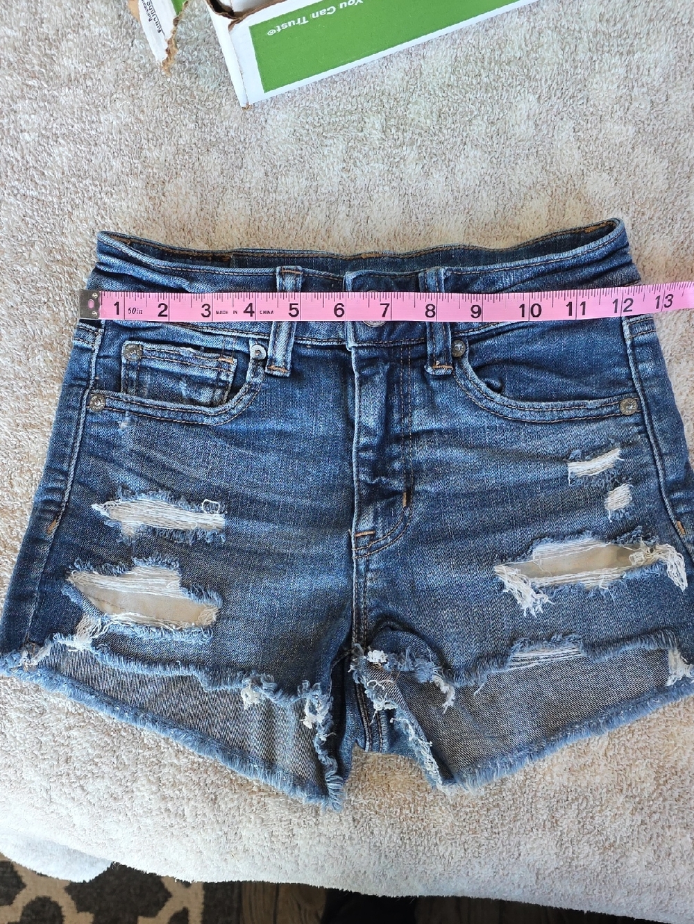 American Eagle Outfitters Blue Distressed High-Rise Jean Shorts - Picture 7 of 9